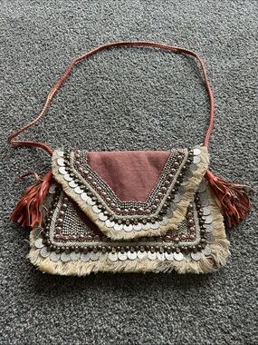 Bohemian Embellished Crossbody Bag in Rust